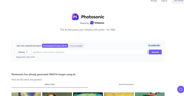 Photosonic AI - Create unique digital art with AI-powered generator in various styles and sizes.