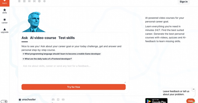 Unschooler.me - AI-powered video courses for your personal career goal.