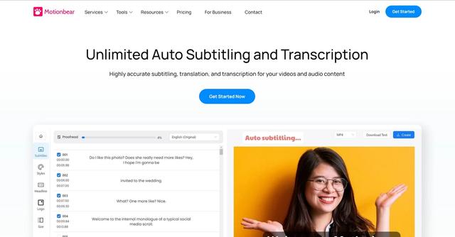 Motionbear - Caption & transcribe social media videos automatically.