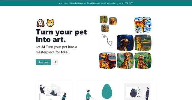 The Pet Painting - ThePetPainting.com is an AI-powered platform that transforms your pet photos into unique and personalized artwork for free.