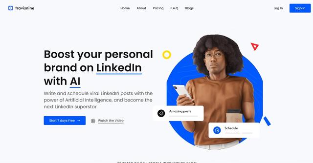 Travisnine - AI-powered platform for creating and scheduling engaging LinkedIn posts to enhance personal branding and attract new connections.