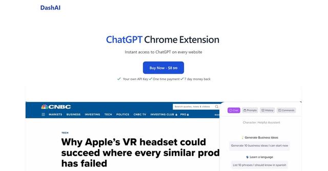 DashAI - DashAI is a Chrome extension that grants instant access to ChatGPT, an AI language model, on every webpage.