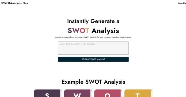 AI SWOT Analysis - Instant AI-Generated SWOT Analysis for Strategic Company Insights.