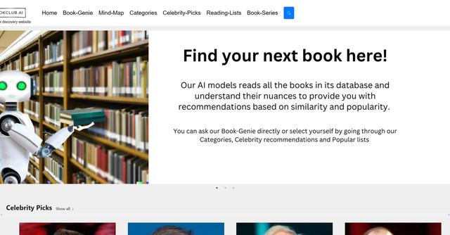 Bookclub - Bookclub.ai is an AI-powered book recommendation platform that provides personalized book recommendations based on Machine Learning algorithms.