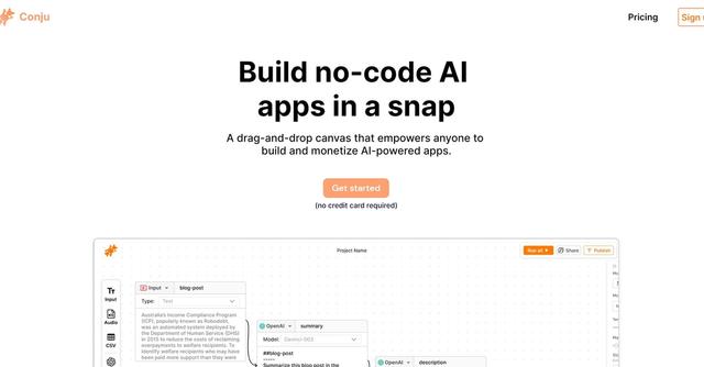 Conju - Conju: Build No-Code AI Apps in a Snap