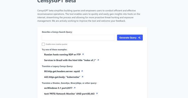 CensysGPT - Query-building tool for effective Censys searches and obtaining insights about internet hosts