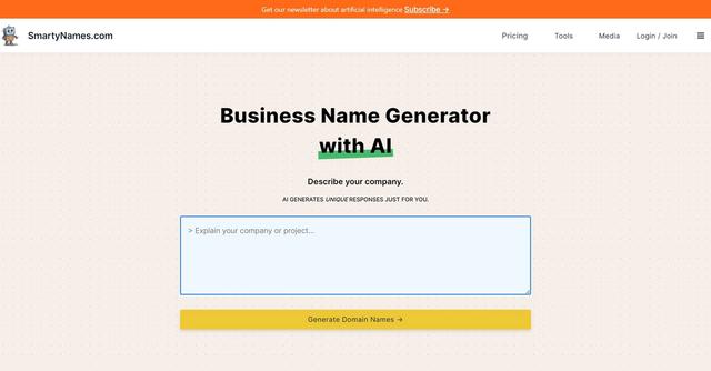 SmartyNames - SmartyNames is an AI-powered business name generator that helps you create unique and catchy names for your company.