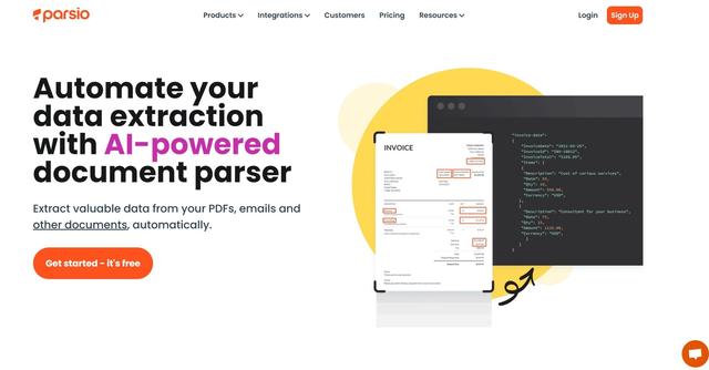 Parsio - Automate data extraction with AI-powered document parser for efficient and accurate results.