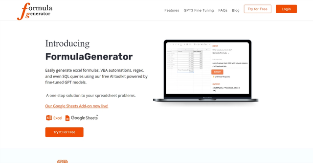 Formula Generator - Use AI to generate excel formuals