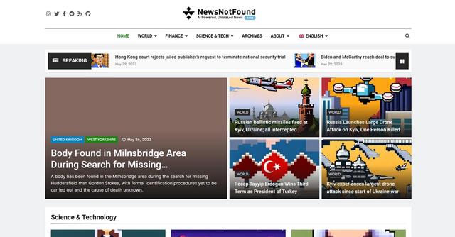 NewsNotFound - AI-powered news website that aims to provide unbiased and agenda-free news and information from around the world.