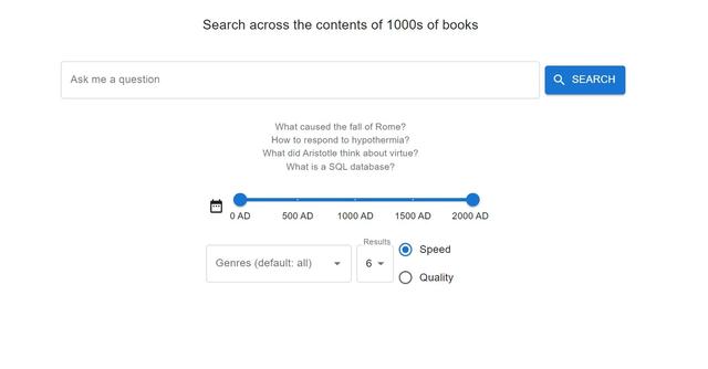 All Search AI - Search 1000s of books, adjust time span, genres, results, speed & quality.