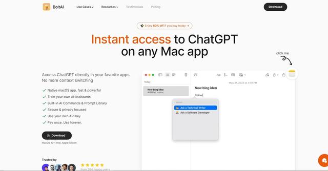 BoltAI - Instant access to ChatGPT on any Mac app. No more context switching.