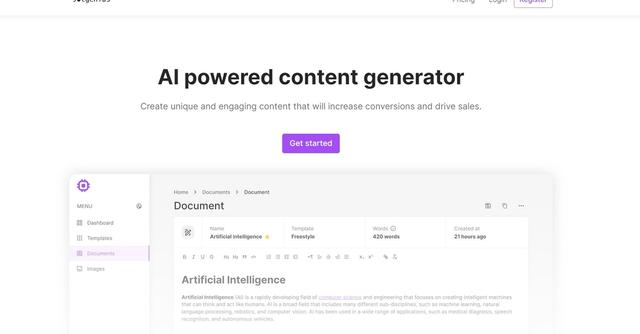 Jotgenius - Generated content with pre-made templates.