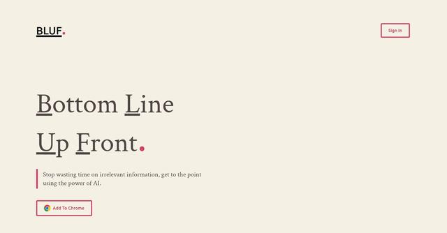 BLUF - Extracted and comprehended web page information.