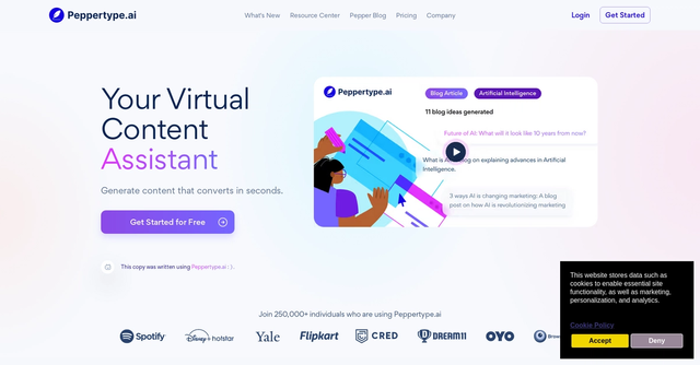 Peppertype.ai - Virtual assistant for quick content creation.