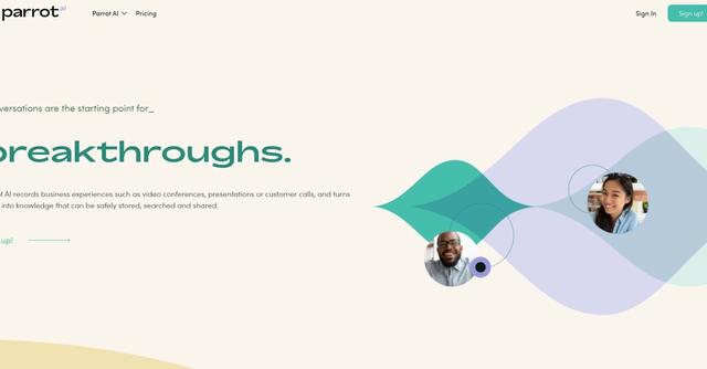 Parrot AI - Video conferences, presentations, and client calls are all captured by Parrot AI, which then converts them into information that can be safely saved, searched for, and shared.