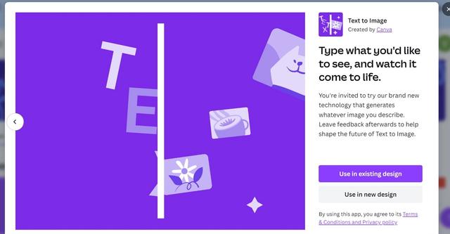 Canva Text to Image - AI-generated images from verbal descriptions.