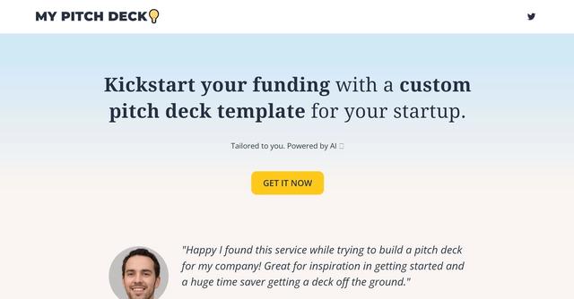 MY PITCH DECK - MY PITCH DECK is an AI-powered tool that generates custom pitch deck templates for startups.