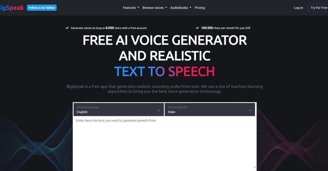 Big Speak - Big Speak is a software that generates realistic voice clips from text in multiple languages, offering voice cloning, transcription, and SSML support.