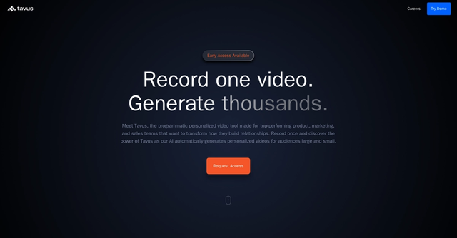 Tavus - AI-generated personalized videos for product, marketing, & sales teams.