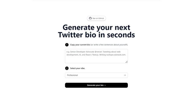 TwitterBio - Generate a Twitter bio in seconds using AI and current bio