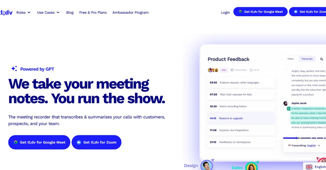 tl;dv - The meeting recorder that transcribes & summarizes your calls with customers, prospects, and your team.