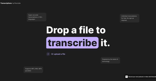 AI Transcription by Riverside - Video and audio file transcription.