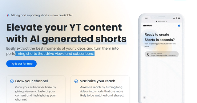 2short.ai - Elevate your YT content with AI generated shorts