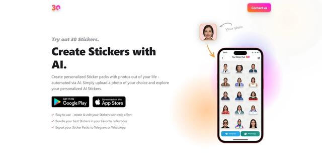 30 Stickers - 30 Stickers  is an AI-powered app that lets you create personalized sticker packs from your photos for WhatsApp and Telegram.
