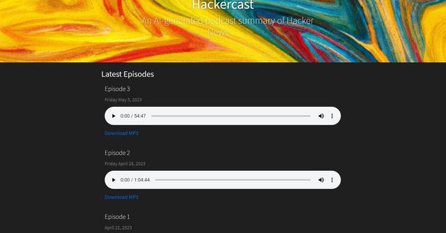 Hackercast - AI-generated podcast summaries of Hacker News content for easy consumption.