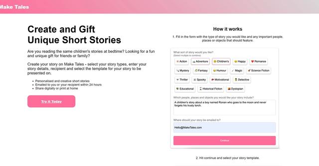 MakeTales - Generated unique and creative short stories.