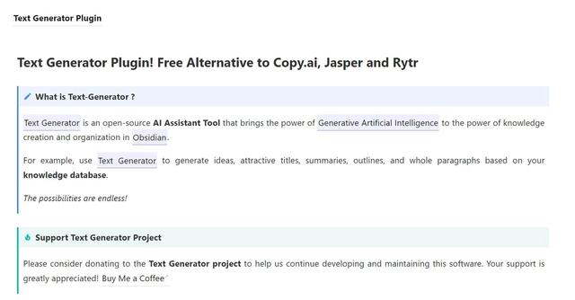 Text Generator Plugin - AI Assistant Tool for knowledge creation & organization in Obsidian.