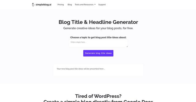 Simpleblog - Generate creative ideas for your blog posts, for free.
