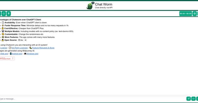 Chatworm - Customizable chatbot with prompt response times.