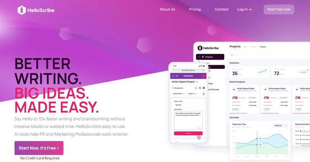 HelloScribe - AI tools to help PR & Marketing Professionals write & brainstorm faster