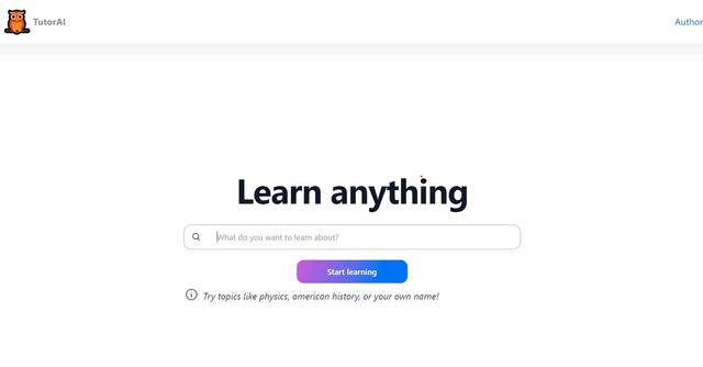 TutorAI - AI-powered learning platform; enter topic, get learning options.