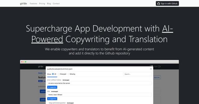 Git18n - Git18n is a powerful AI-powered copywriting and translation tool designed to enhance app development workflows