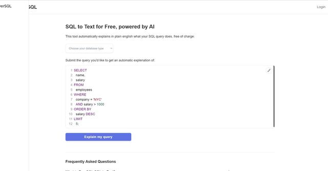 EverSQL - SQL to Text for Free, powered by AI
