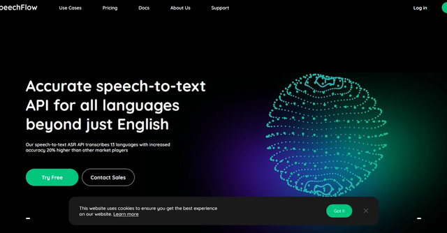 SpeechFlow - Accurate speech-to-text API for all languages beyond just English.