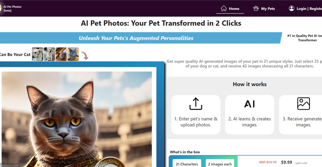AI Pet Photos - AI Pet Photos is an exciting tool that uses AI technology to transform your cat's or dog's photos into unique characters