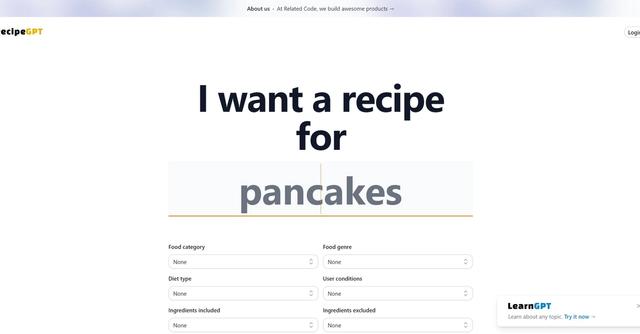 RecipeGPT - RecipeGPT is an AI tool developed by Related Code that generates personalized recipes based on user input.