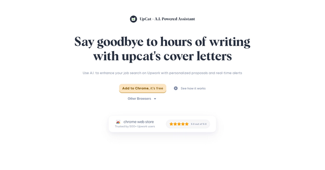 Upcat - A.I-generated cover letters & personalized proposals for Upwork job searches.
