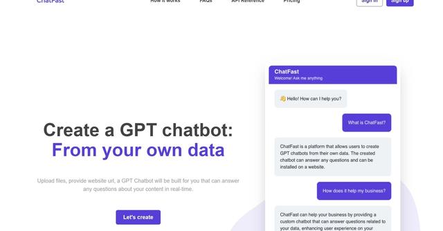 ChatFast - Train chatbots with diverse data, custom Q&A, and gain valuable visitor insights.