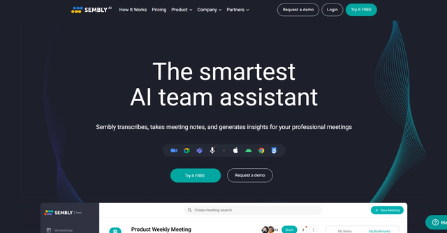 Sembly AI - Sembly AI is a team assistant tool that simplifies the process of recording, transcribing, and summarizing professional meetings