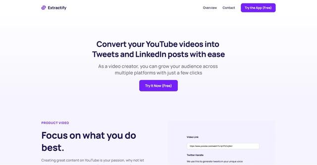 Extractify.co - Extractify is an AI-powered tool that helps YouTube creators expand their reach and grow their following on multiple platforms.