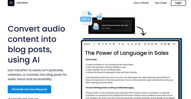 VoicePen AI - Convert audio content into blog posts