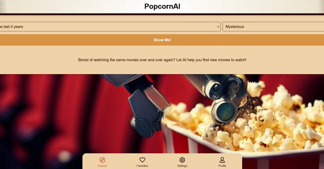 PopcornAI - PopcornAI is a GPT based tool for hardcore movie fans, which learns you recommendations and finds you movies that you might missed. In the timeframe and genre that you love the most.