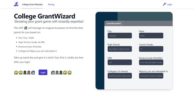 CollegeGrantWizard - The College Grant Wizard leverages AI to help find the best grants / scholarships based on student details.