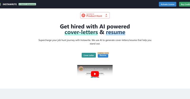 Instawrite - Generated personalized job application docs.
