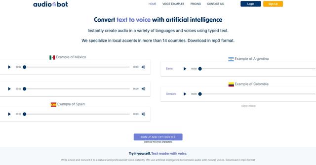 AudioBot - Convert text to speech with artificial intelligence capturing local accents.